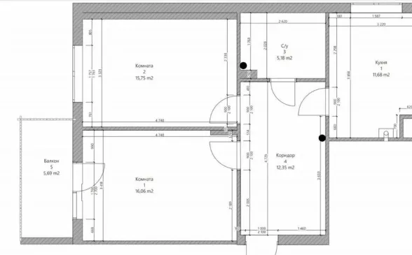 Двухкомнатная квартира в ЖК «Три кита»